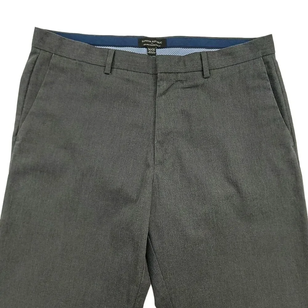 Banana Republic Mens Dress Pants 36x32 Gray Non-Iron Tailored Slim Fit Chino